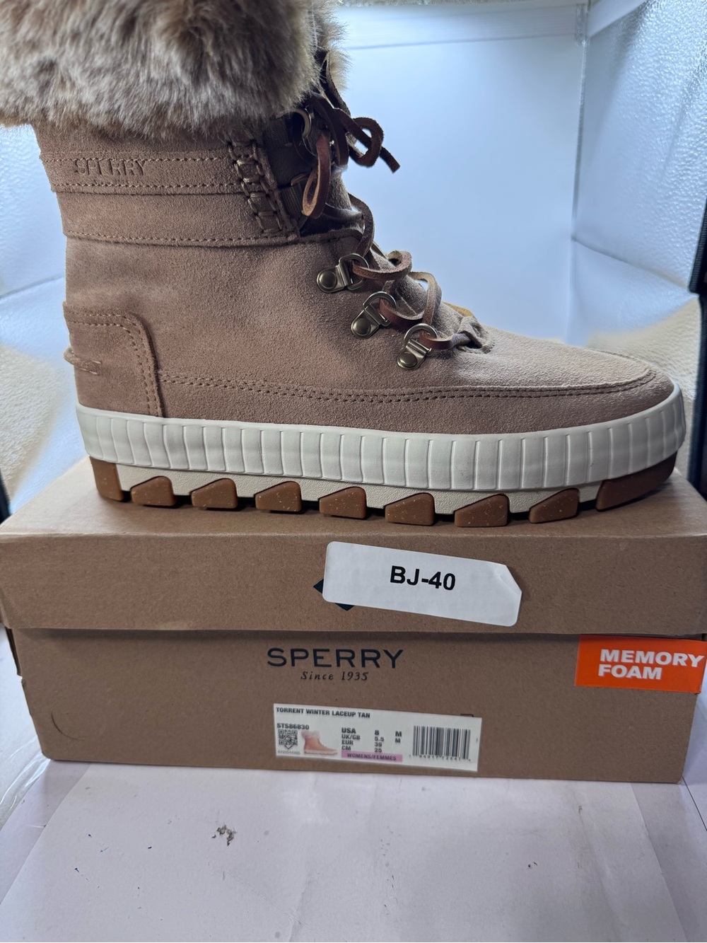 Sperry Torrent Winter Lace-Up Boot in Tan with Faux-Fur Collar
